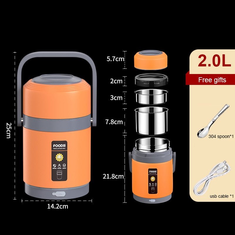 Junips | USB Heated Lunch Box | 304 Stainless Steel Thermal Liner | 65°C Constant Temperature Heater | 1.6L/2.0L High-Capacity Portable Food Warmer | Anhydrous Heating System