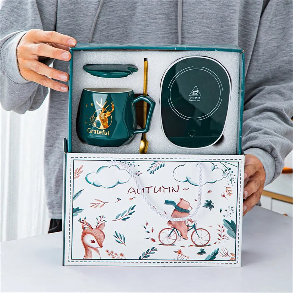 Junips | Smart Ceramic Mug Heater Cup Coaster Warmer Thermostat Coffee Heating Electric Mug Set Milk Tea Heating Water Home Office Gift