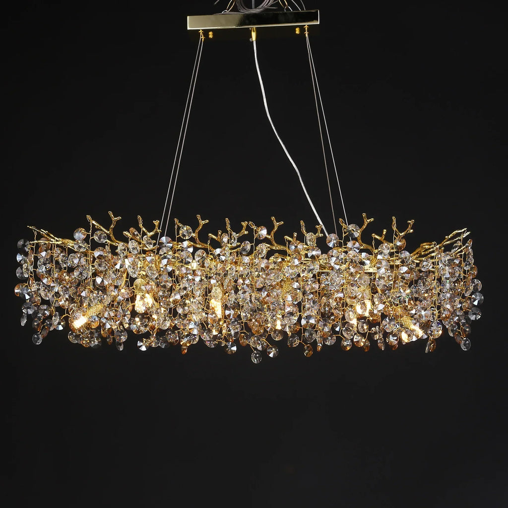 Junips | Long Crystal Pendant Chandelier | Nordic LED Island Light with Remote Control (G9)