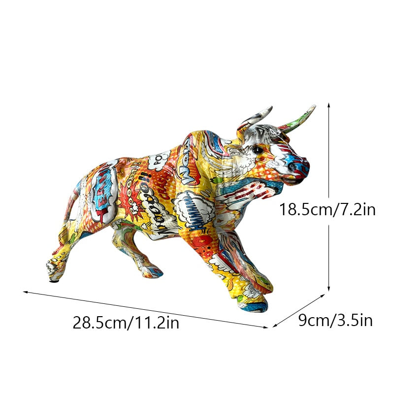 Junips | Graffiti-Painting Resin Bull Figures Home Living Room Bedroom Office Desktop Feng Shui Ornaments Collection Statues