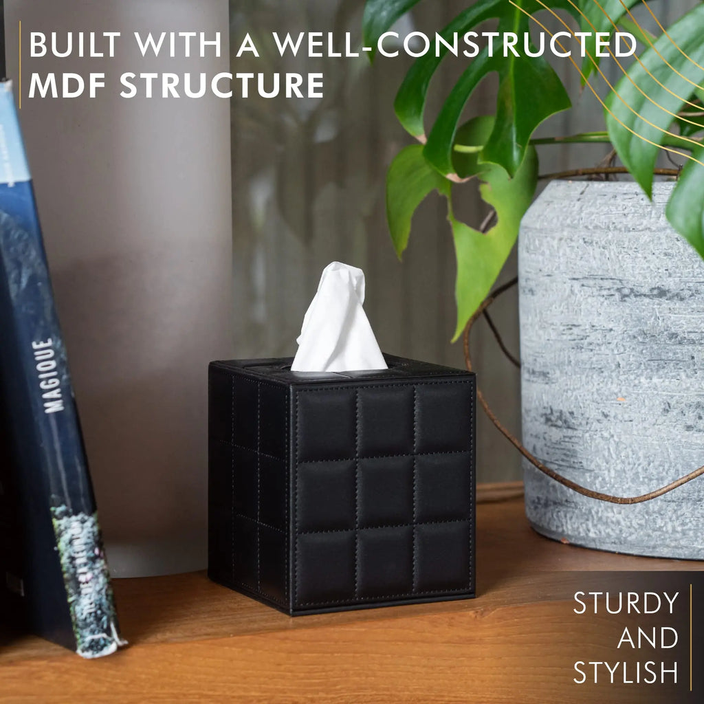 Junips | Modern Tissue Box Holder Square, Napkin Holder Pump Paper Case Dispenser, Facial Tissue Box Cover for Home Bathroom Office Desk