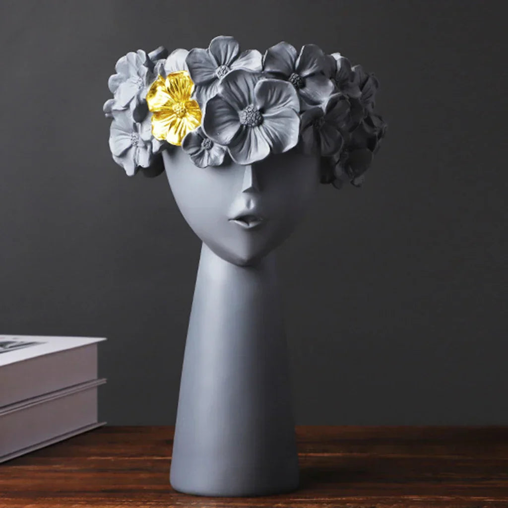 Junips | Nordic Girl Head Flower Resin Vase Statue Flower Vases for Office Desktop Dried Flowers Ornaments Decor Container