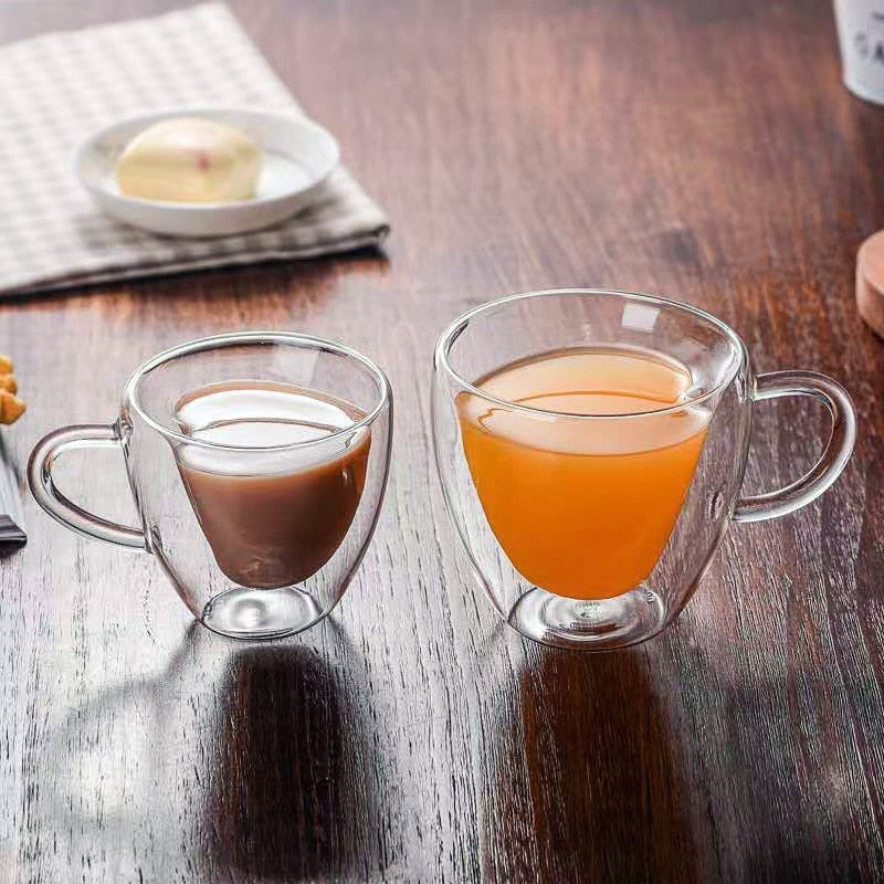 Junips | Heart Love Shape Glass Mug Double-Walled Coffee Cups Insulated Tea Milk Lemon Juice Water Cup Heat-Resistant Drinkware Lover Gift