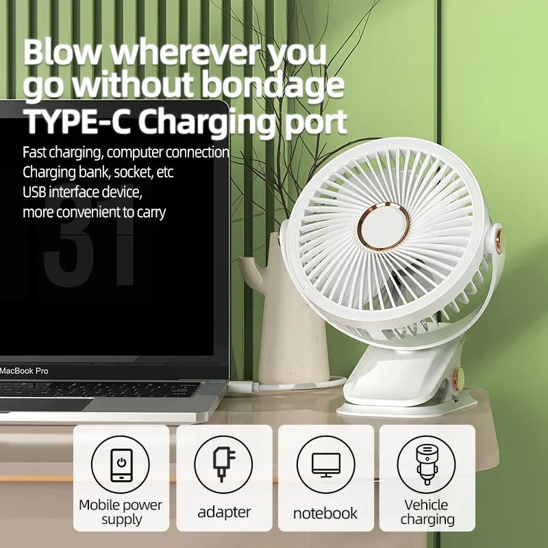 Junips | Multi-Angle Outdoor Clip-On Rechargeable Cooling Fan