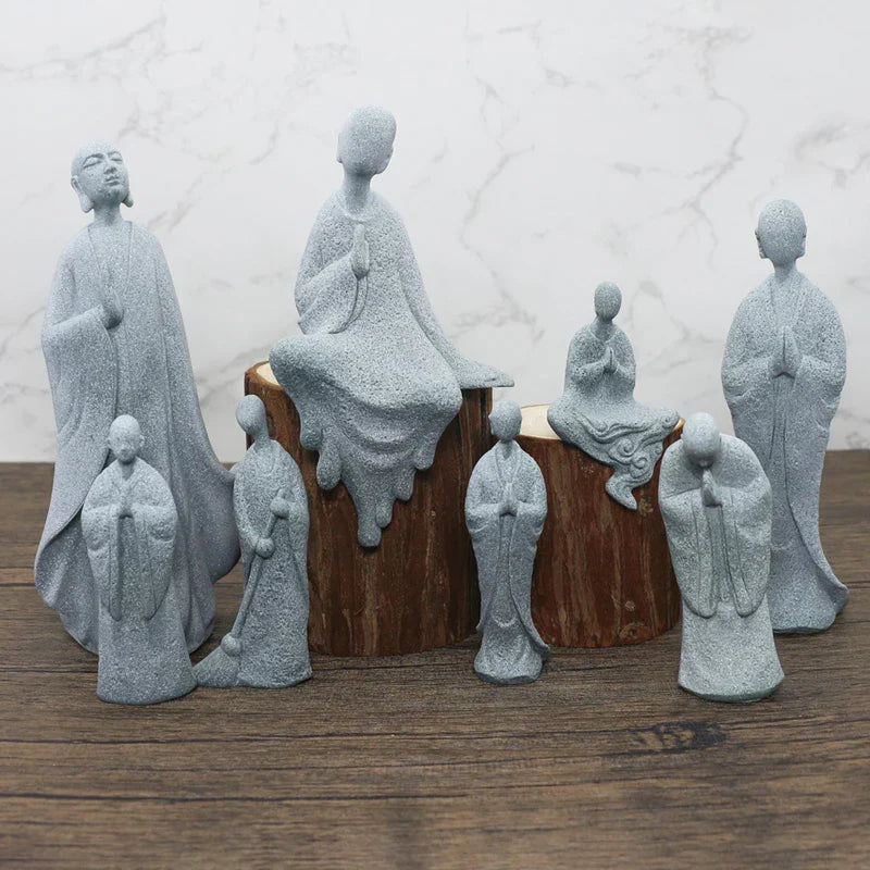 Junips | Buddha Stone Statue Small Buddhist Monks Tibetan Buddhism Figures Zen Garden Ornament Meditation Home Aquarium Decoration