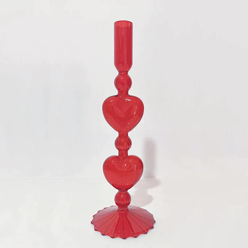Junips | Retro Taper Candle Holder Red Heart Shape Glass Candle Holder Wedding Table Decoration Home Party Glass Vase Decor