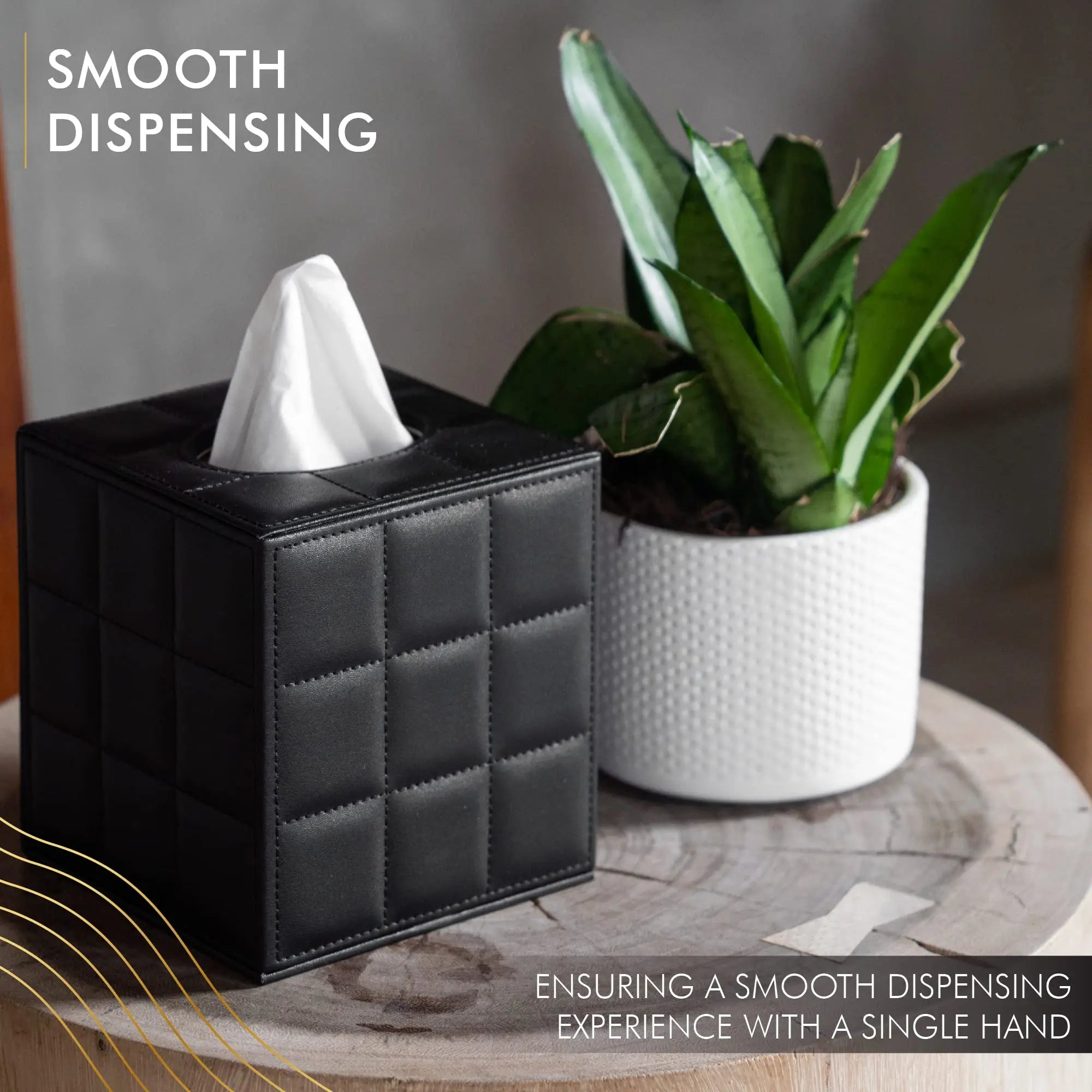 Junips | Modern Tissue Box Holder Square, Napkin Holder Pump Paper Case Dispenser, Facial Tissue Box Cover for Home Bathroom Office Desk