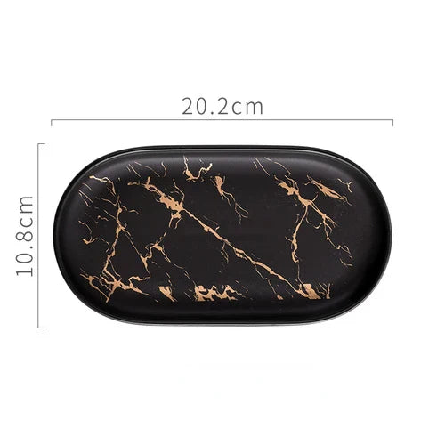 Junips | Nordic Ins Ceramic Marble Oval Tray Jewelry Storage Tray Accessories Soap Holder Golden Wave Bathroom Cup Bath Decoration