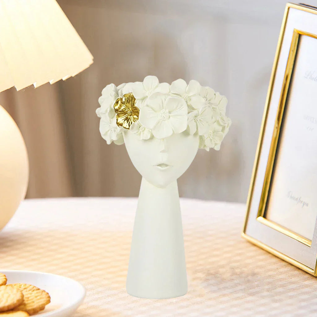Junips | Nordic Girl Head Flower Resin Vase Statue Flower Vases for Office Desktop Dried Flowers Ornaments Decor Container