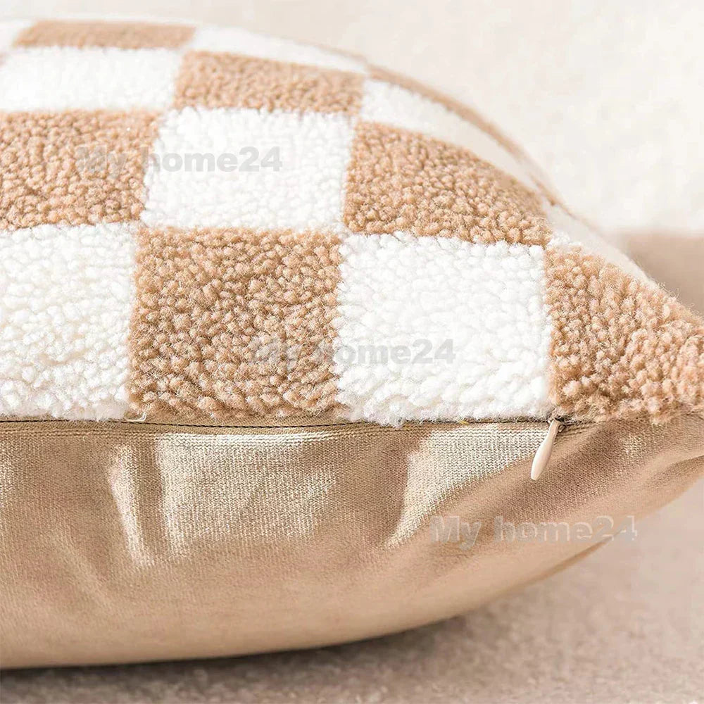 Junips | Checkerboard Faux Fur Pillowcase