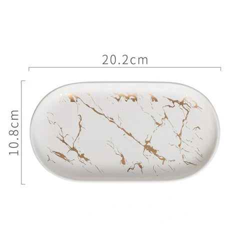 Junips | Nordic Ins Ceramic Marble Oval Tray Jewelry Storage Tray Accessories Soap Holder Golden Wave Bathroom Cup Bath Decoration