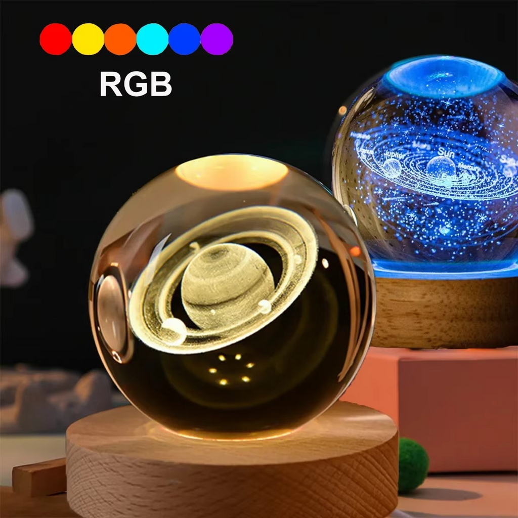 Junips | 2.36 in RGB Crystal Ball Night Light with Milky Way and Moon - Cosmos-Inspired Bedside Decoration