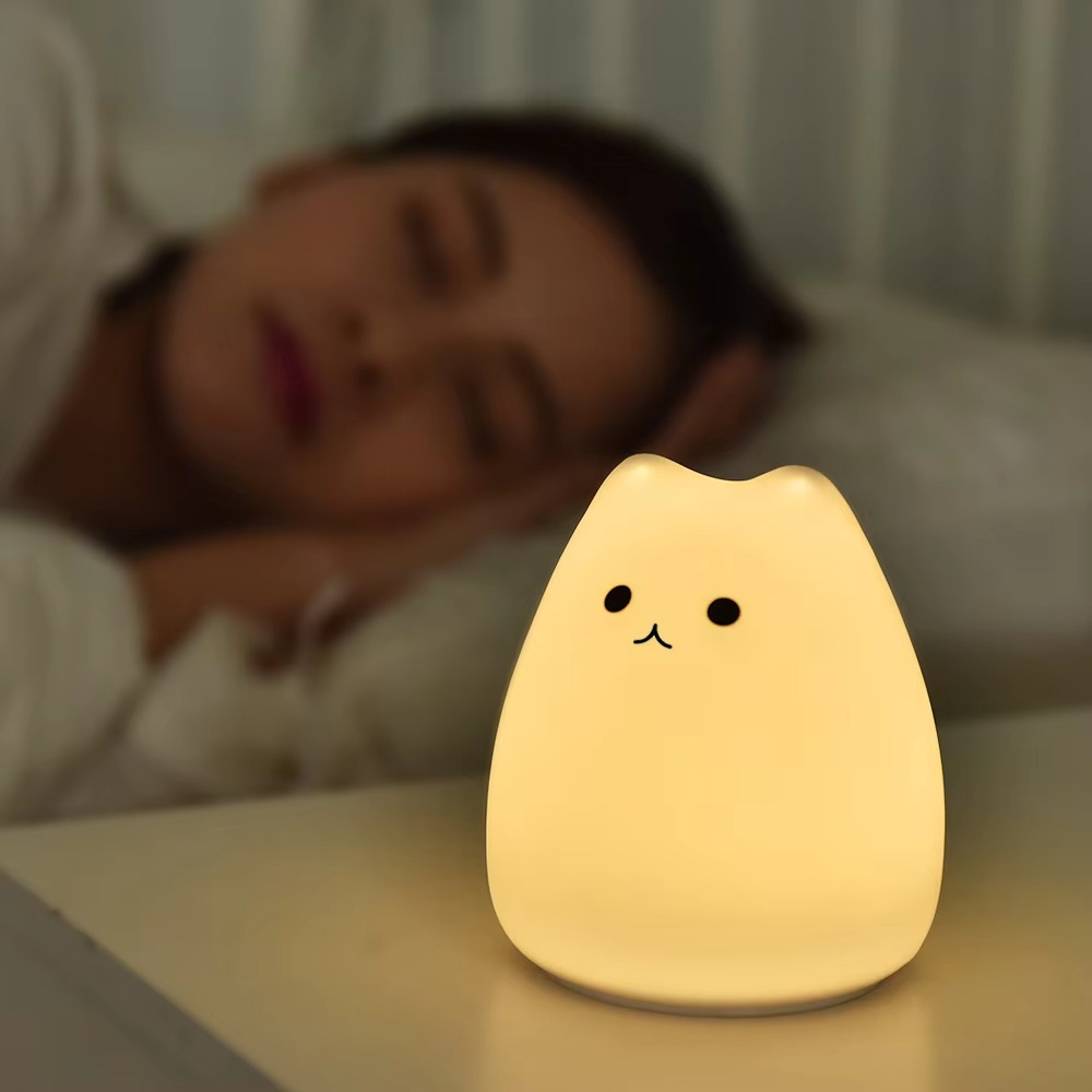 Junips | Charming Cat Silicone Night Light with 7-Color Touch Sensor