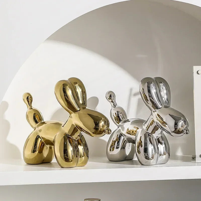 Junips | Nordic Ceramic Balloon Dog Sculpture Gold Animal Decorations Statue Living Room Ornaments Creative Desktop Ornament Home Decor