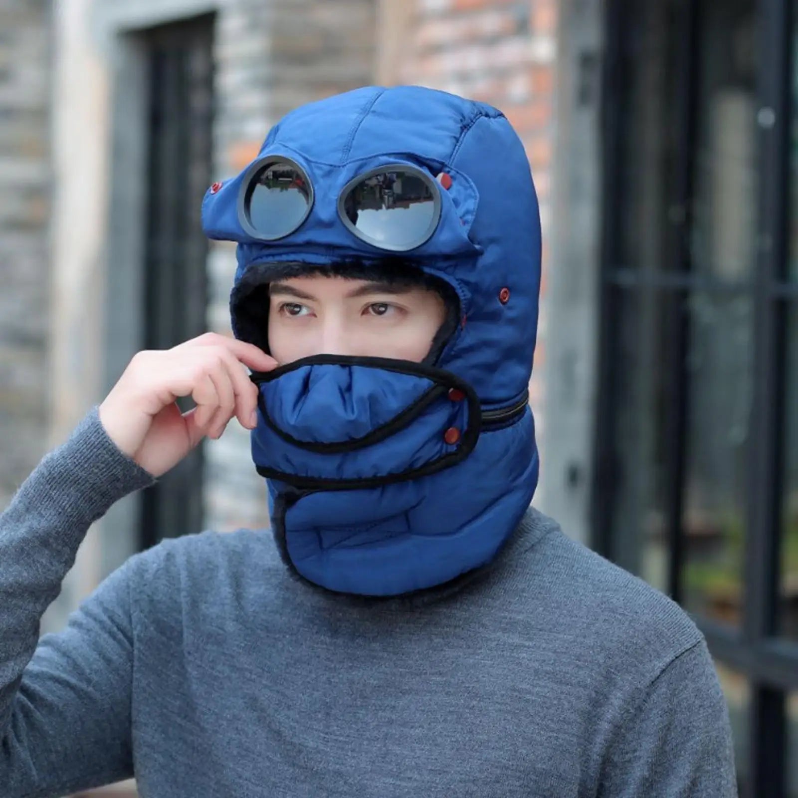 Junips | Polar Vision Thermo Windproof Face Covering Beanie | Integrated Optical Shield & Face Guard | High-Density Thermal Fleece Lining | 52-58cm Universal Stretch Fit | Wind-Resistant Winter Headwear