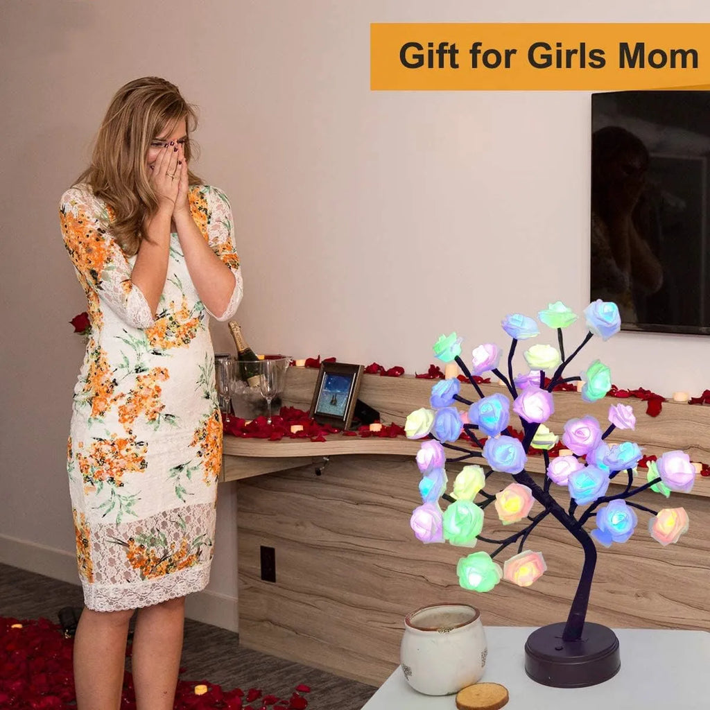Junips | RGB Rose Flower Tree Lights 24LED USB Battery Table Lamp Fairy Night Light Home Party Christmas Wedding Bedroom Decoration Gift