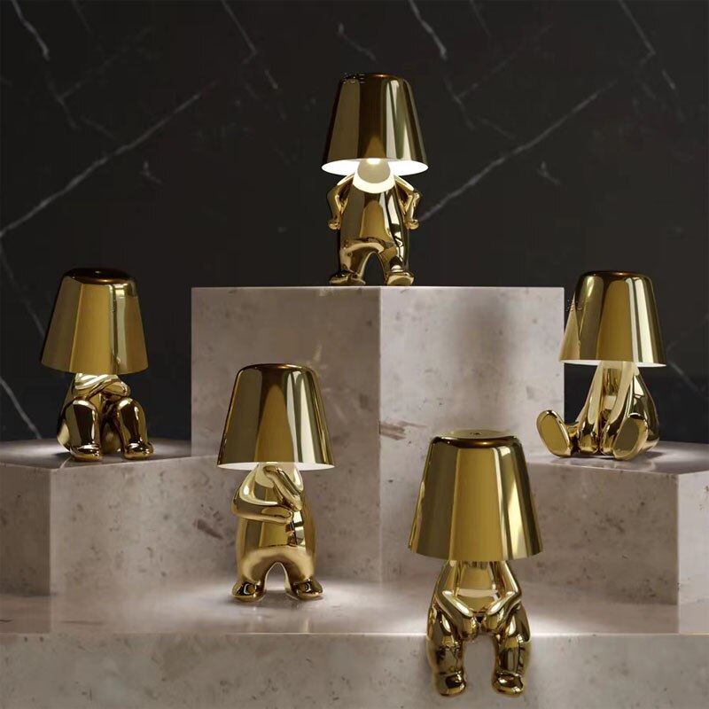 Junips | Golden Man LED Thinking Table Lamp – Playful Nightstand Lamp for Bedroom & Decor