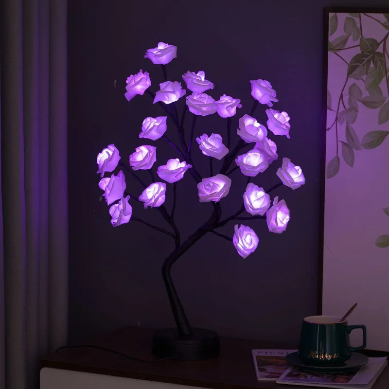 Junips | RGB Rose Flower Tree Lights 24LED USB Battery Table Lamp Fairy Night Light Home Party Christmas Wedding Bedroom Decoration Gift