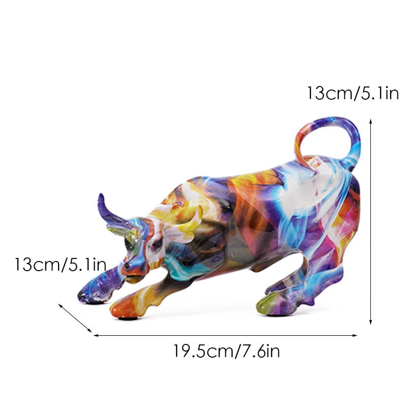 Junips | Graffiti-Painting Resin Bull Figures Home Living Room Bedroom Office Desktop Feng Shui Ornaments Collection Statues