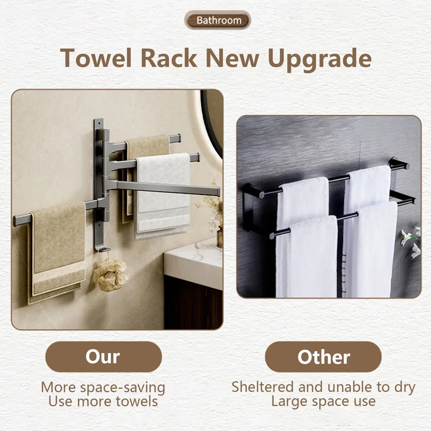 Junips | Bathroom Towel Holder Rotatable Towel Rack Space Aluminum 1/2/3/4/5-Bar Towel Holder Kitchen Shelf Kitchen Hanging Shelf Wall Mounted