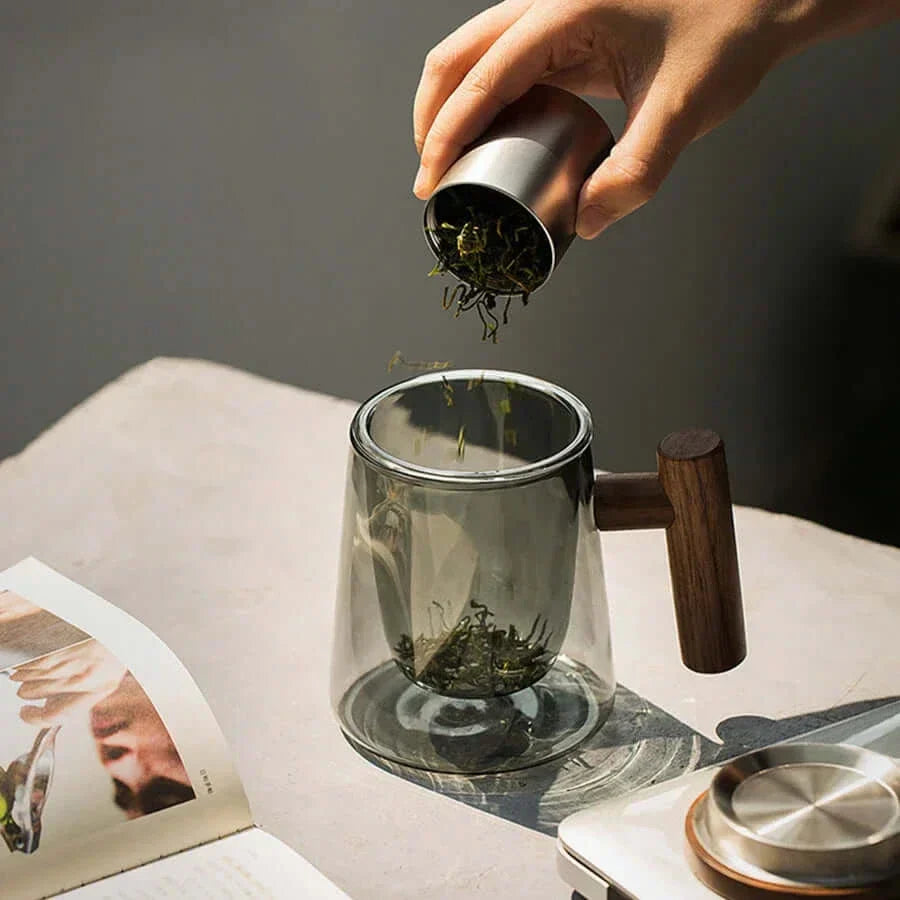 Junips | Ultramodern Glass Tea Cup with Filter and Lid