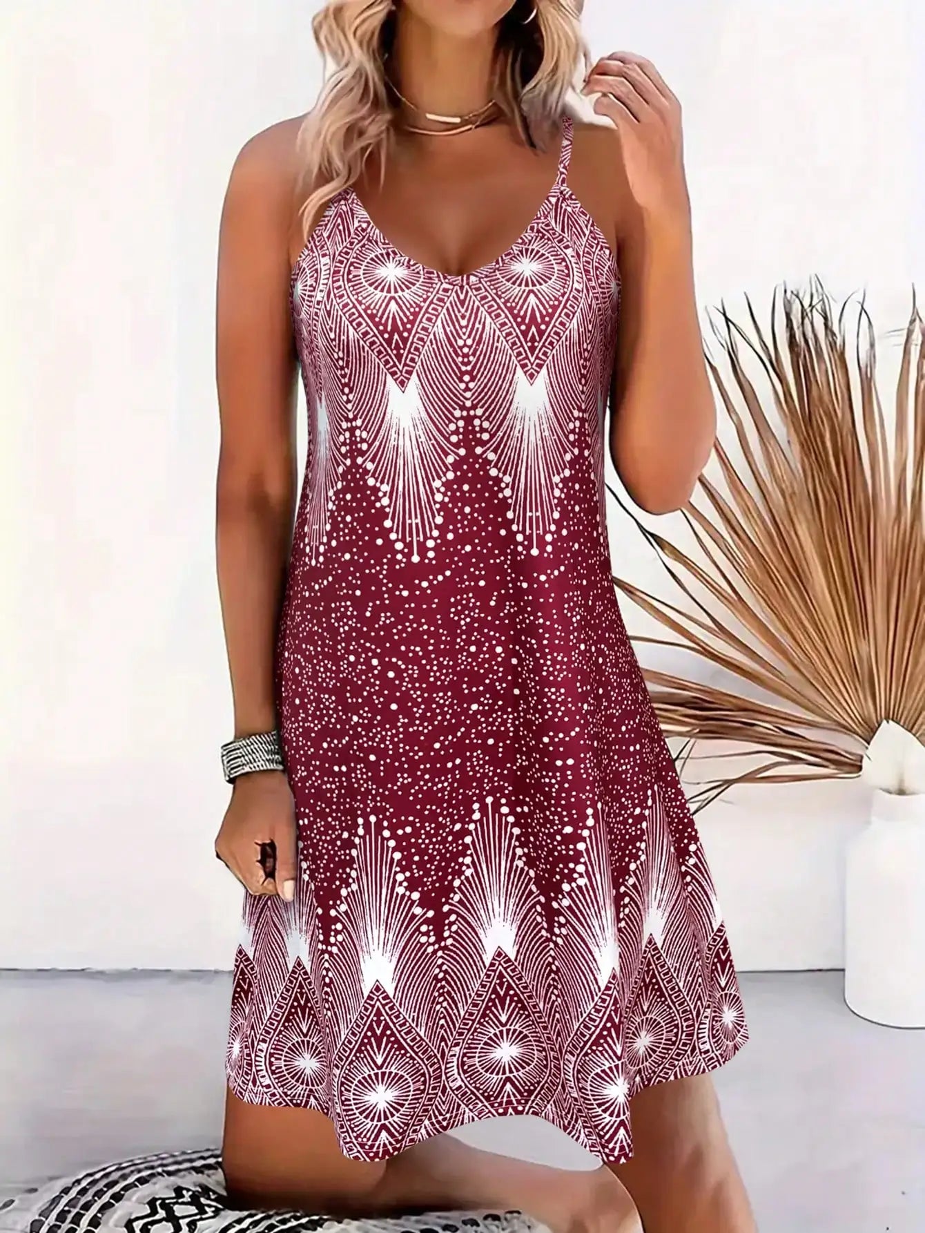 Women's Strappy Summer Dress,Simple Sleeveless Floral Sundress, Beach V-Neck Dress for summer clothes,Casual summer outfits