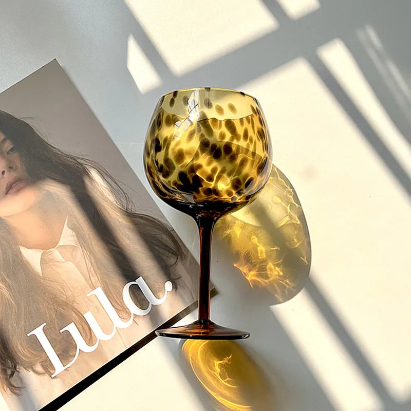 Junips | Vintage Amber Leopard-Print Wine Glass