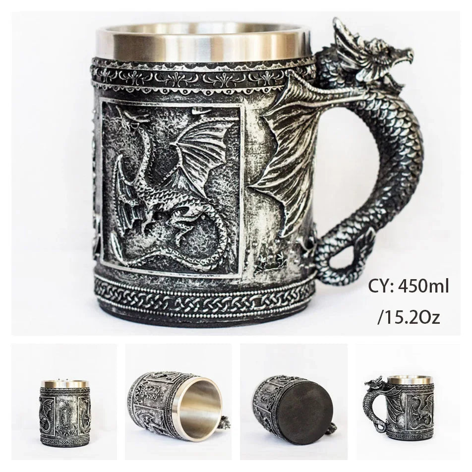 Junips | Medieval Dragon Resin Stainless Steel Mug as Coffee Mug or Tea Mug