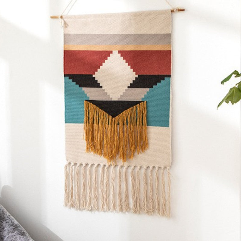 Junips | Bohemian Wall Tapestry, Macrame Wall Hanging, Home Decoration, Cotton Linen Tassel, Handcrafted, Woven, Geometric Canvas Art, Background Wall Tapestries