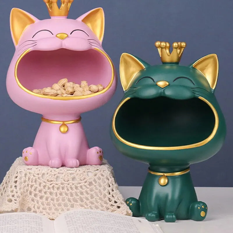 Junips | Fortune Crown Big Mouth Cat Entrance Key Holder Decorative Ornament, Light Luxury Housewarming Gift Sculpture