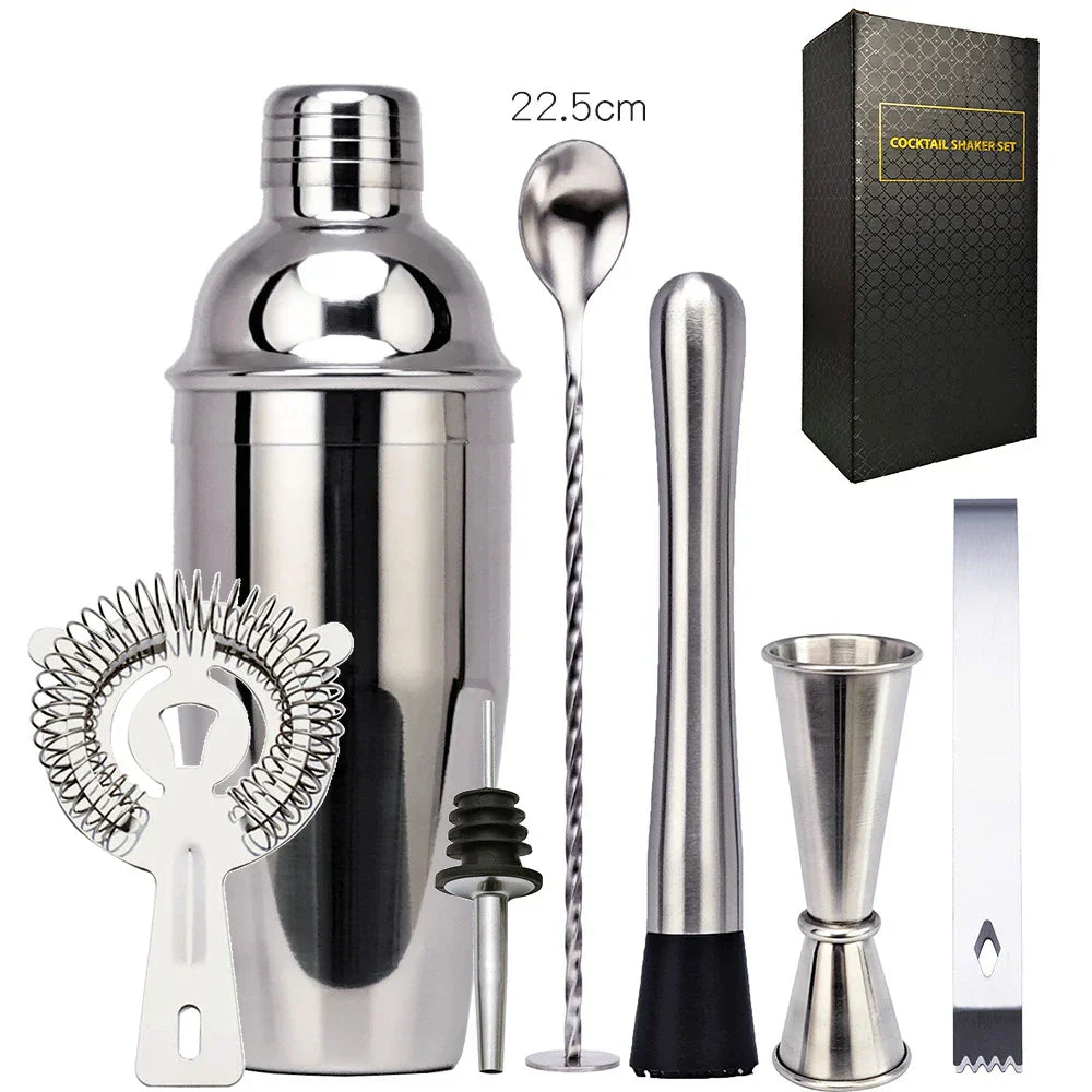 Junips | 550 ml/750 ml Stainless Steel Cocktail Shaker Mixer Drink Bartender Set Bar Set Tools With Wine Rack Stand Tool for Birthday Gift