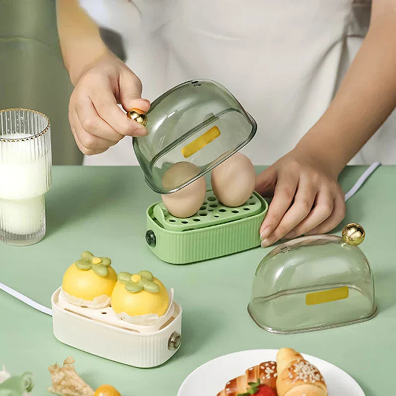 Junips | 120W 220V Electric Egg Cooker & Egg Poacher - Automatic Mini Breakfast Machine for 2 Eggs, Portable Steamer