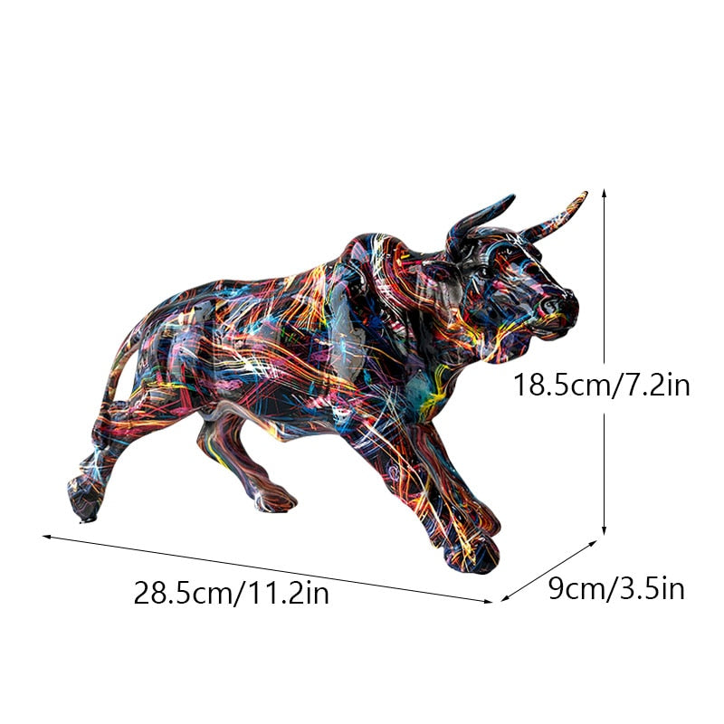 Junips | Graffiti-Painting Resin Bull Figures Home Living Room Bedroom Office Desktop Feng Shui Ornaments Collection Statues