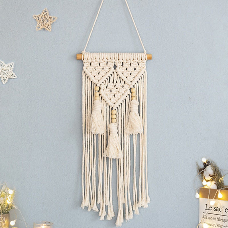 Junips | Bohemian Wall Tapestry, Macrame Wall Hanging, Home Decoration, Cotton Linen Tassel, Handcrafted, Woven, Geometric Canvas Art, Background Wall Tapestries