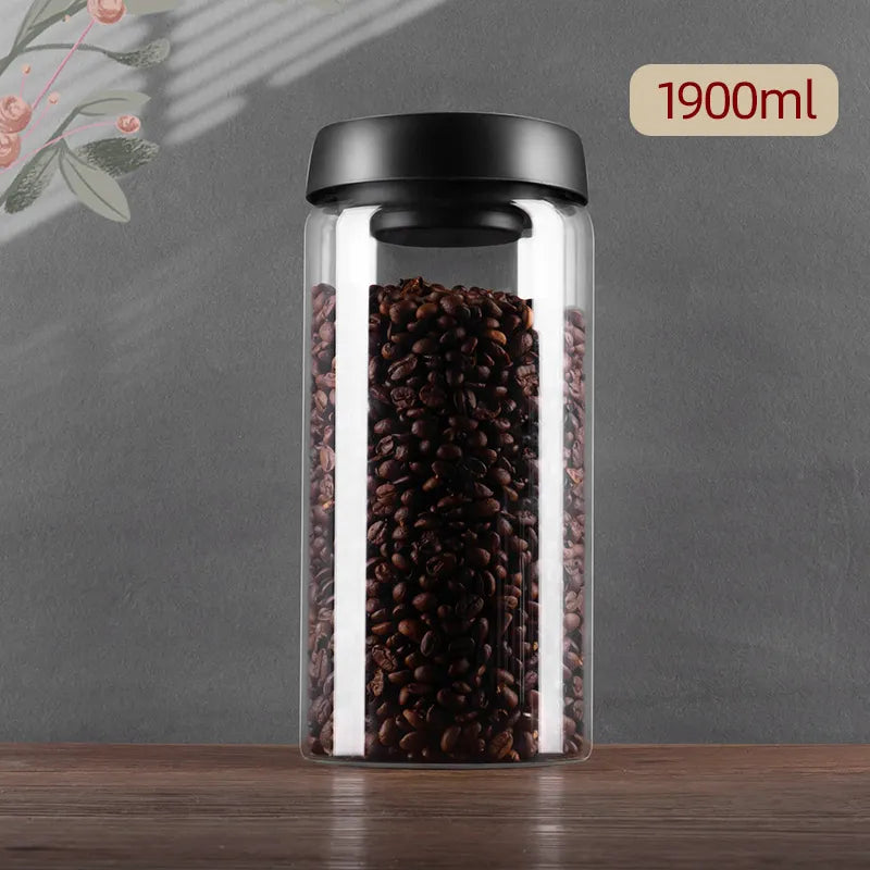 Junips | GIANXI Vacuum Sealed Jug, Coffee Beans, Glass, Airtight Canister, Food, Grains, Sweets, Fresh Keeping Container, Kitchen Accessories
