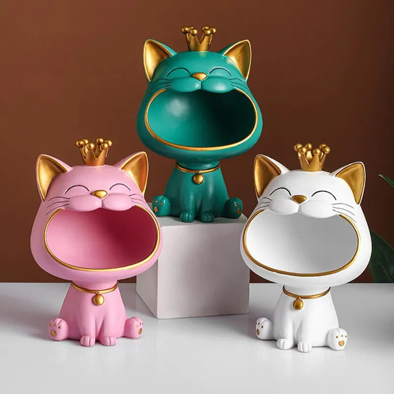 Junips | Fortune Crown Big Mouth Cat Entrance Key Holder Decorative Ornament, Light Luxury Housewarming Gift Sculpture
