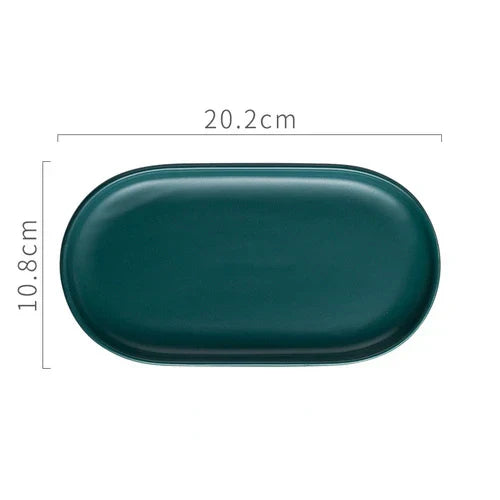 Junips | Nordic Ins Ceramic Marble Oval Tray Jewelry Storage Tray Accessories Soap Holder Golden Wave Bathroom Cup Bath Decoration