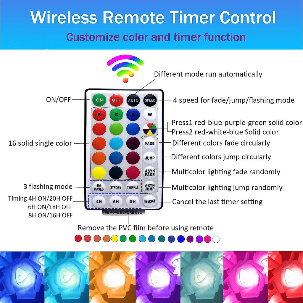 Junips | RGB Rose Flower Tree Lights 24LED USB Battery Table Lamp Fairy Night Light Home Party Christmas Wedding Bedroom Decoration Gift