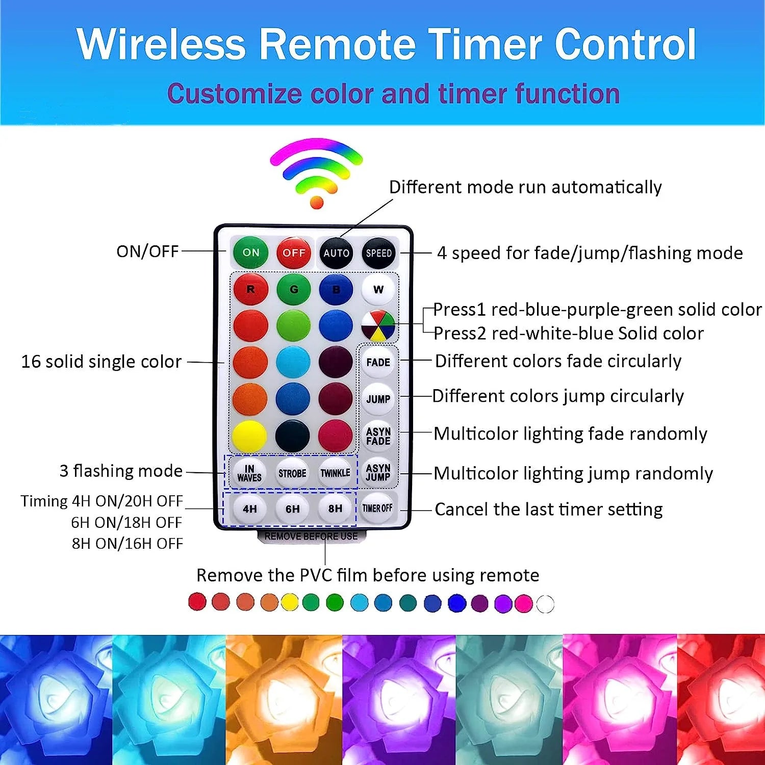 Junips | RGB Rose Flower Tree Lights 24LED USB Battery Table Lamp Fairy Night Light Home Party Christmas Wedding Bedroom Decoration Gift