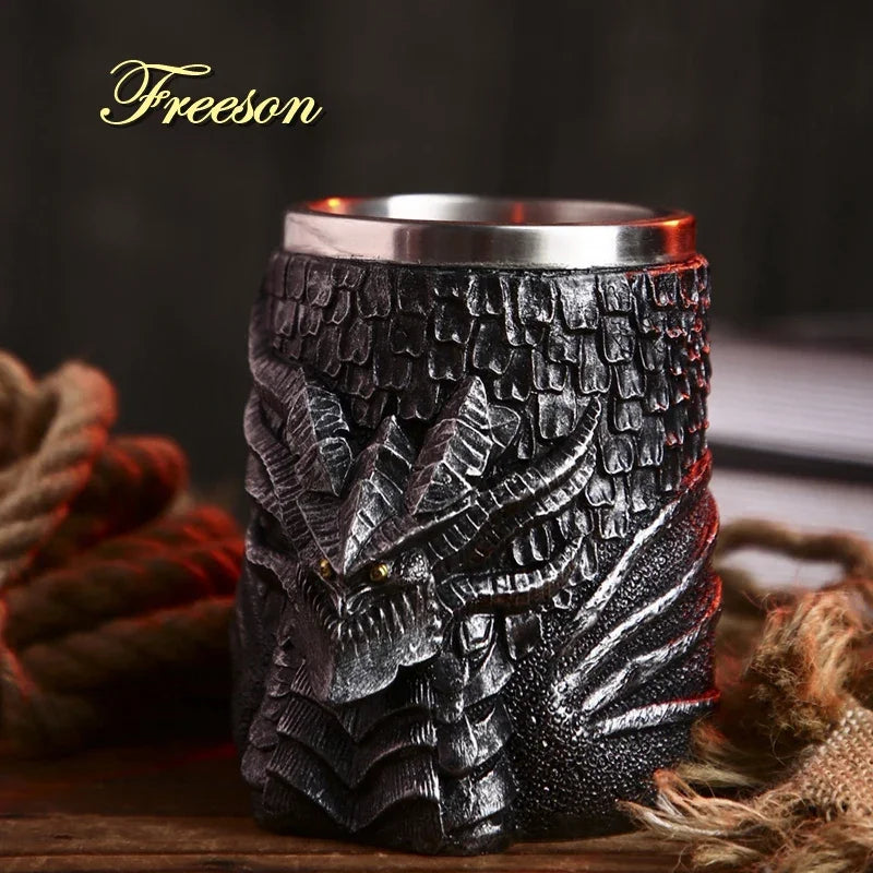 Junips | Medieval Dragon Resin Stainless Steel Mug as Coffee Mug or Tea Mug