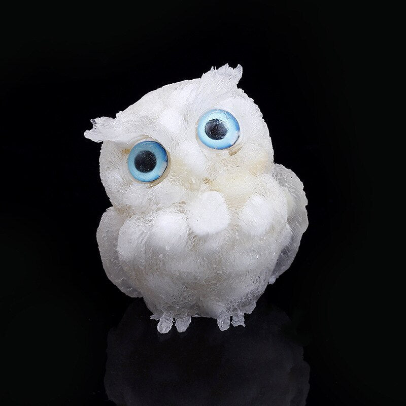 Junips | Natural Crystal Owl Figurine: Handmade Collector's Item