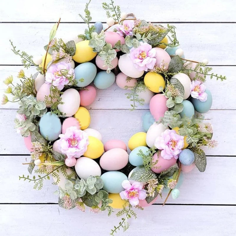 Junips | 5 Style Bow Ribbon Easter Egg Wreath Easter Egg Garland Door Ornaments Wall Decor Happy Easter 2023 Decor for Home Kids