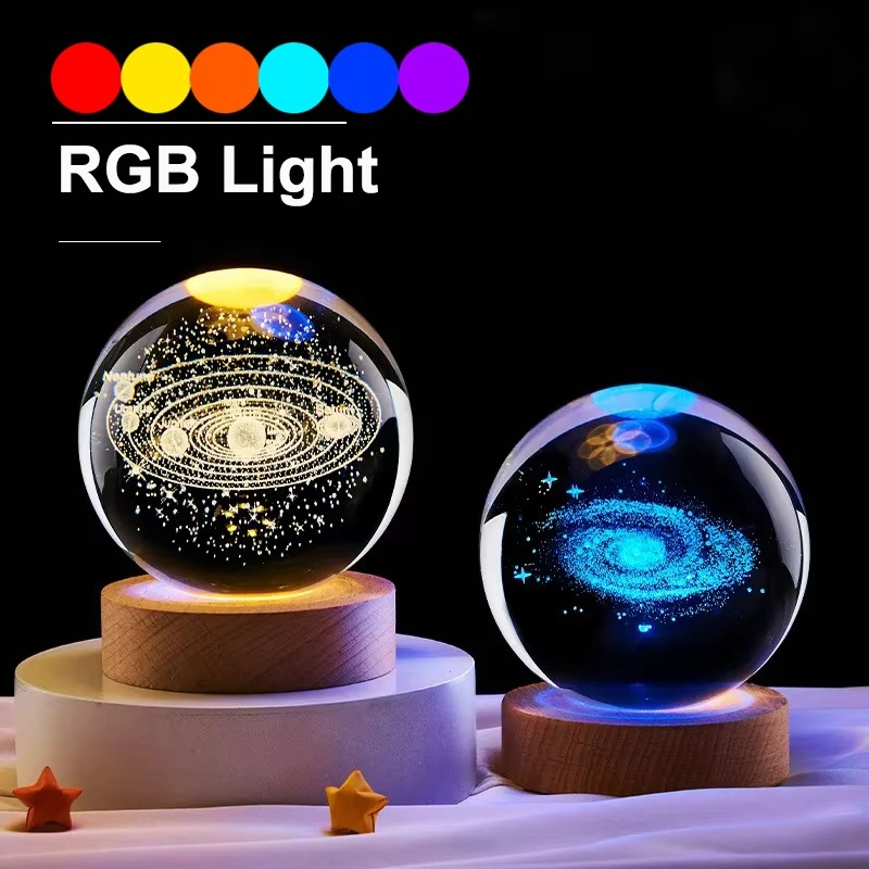 Junips | 2.36 in RGB Crystal Ball Night Light with Milky Way and Moon - Cosmos-Inspired Bedside Decoration