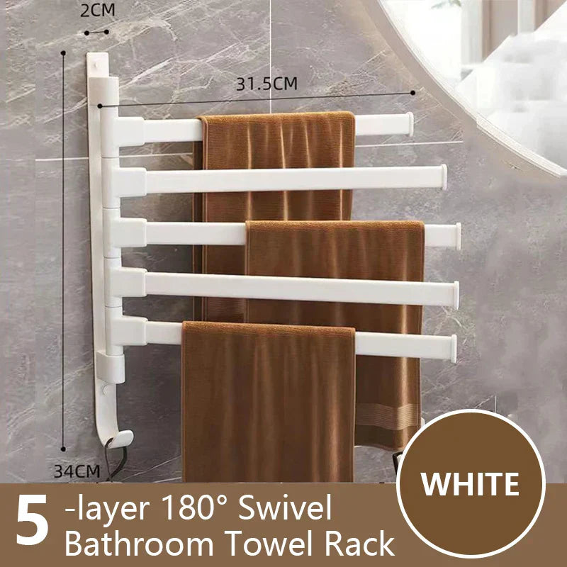 Junips | Bathroom Towel Holder Rotatable Towel Rack Space Aluminum 1/2/3/4/5-Bar Towel Holder Kitchen Shelf Kitchen Hanging Shelf Wall Mounted