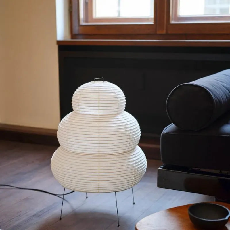 Junips | Japanese Wabi-Sabi tripod floor lamp bedroom nightstand living room dining room study loft decor desk lamp white rice paper table lamp