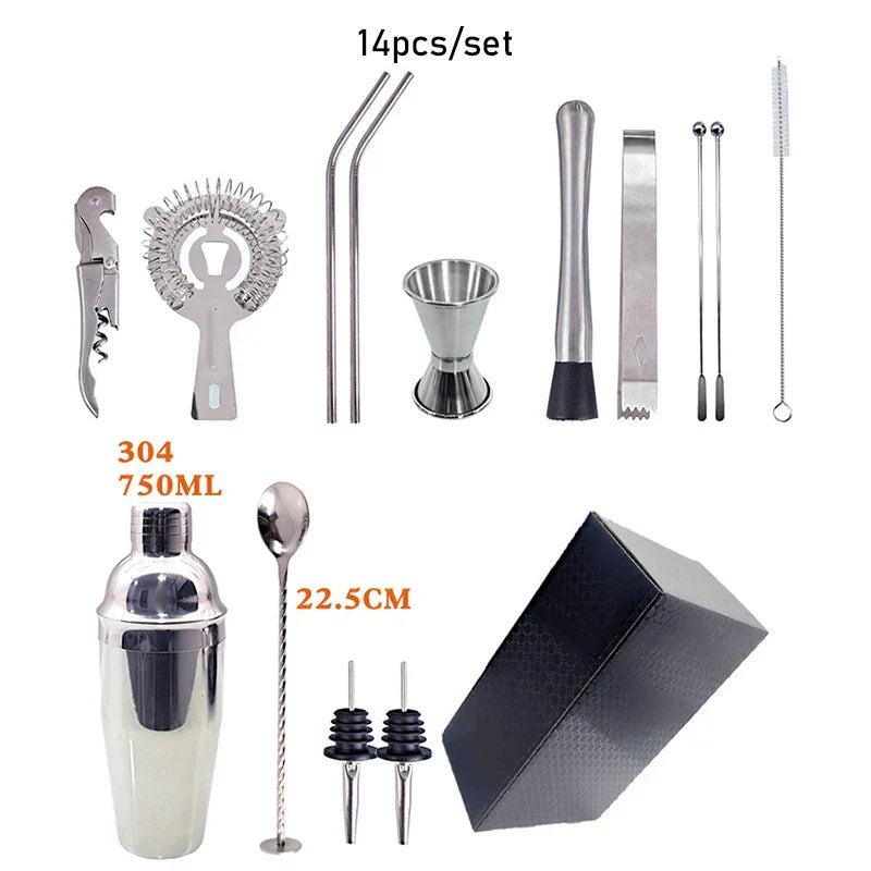 Junips | 550 ml/750 ml Stainless Steel Cocktail Shaker Mixer Drink Bartender Set Bar Set Tools With Wine Rack Stand Tool for Birthday Gift