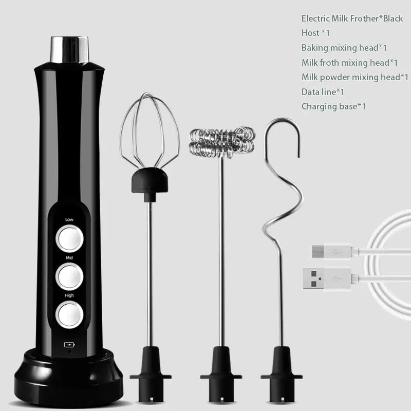 Junips | 3 In 1 Electric Milk Frother Rechargeable Milk Foam Maker Handheld Frother High Speed Milk Frother Drink Mixer Coffee