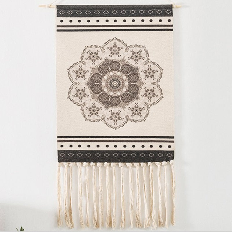 Junips | Bohemian Wall Tapestry, Macrame Wall Hanging, Home Decoration, Cotton Linen Tassel, Handcrafted, Woven, Geometric Canvas Art, Background Wall Tapestries
