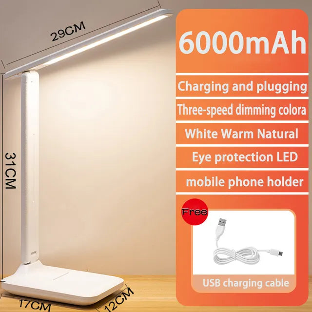 Junips | 6000mAh rechargeable LED table lamp USB 3 color stepless dimmable desk lamp touch foldable eye-protecting reading night light