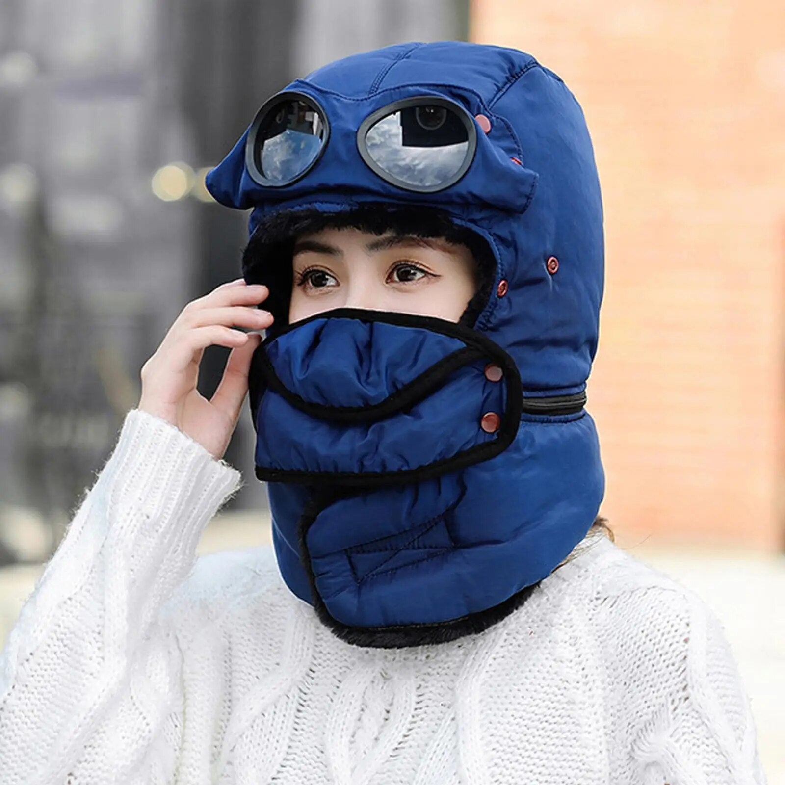 Junips | Polar Vision Thermo Windproof Face Covering Beanie | Integrated Optical Shield & Face Guard | High-Density Thermal Fleece Lining | 52-58cm Universal Stretch Fit | Wind-Resistant Winter Headwear